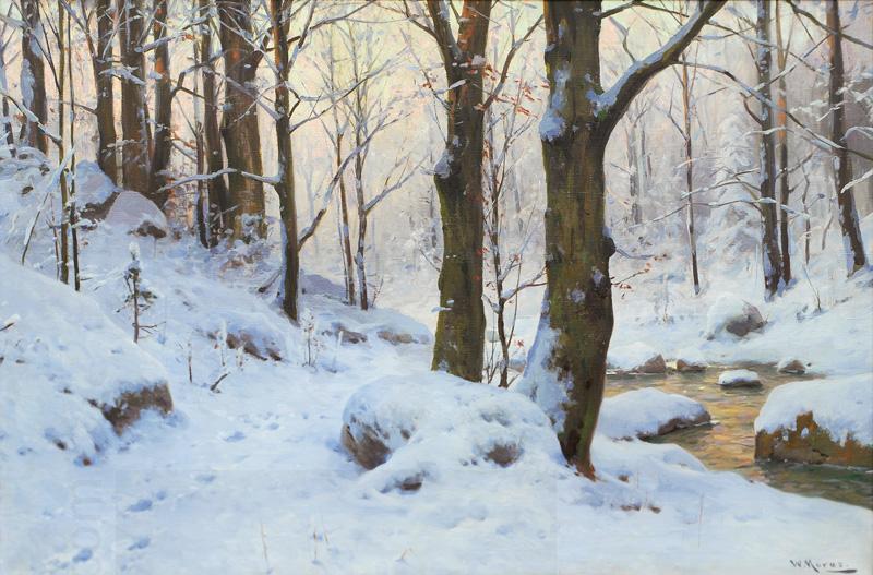 Walter Moras Bachlauf im Winterwald. oil painting picture